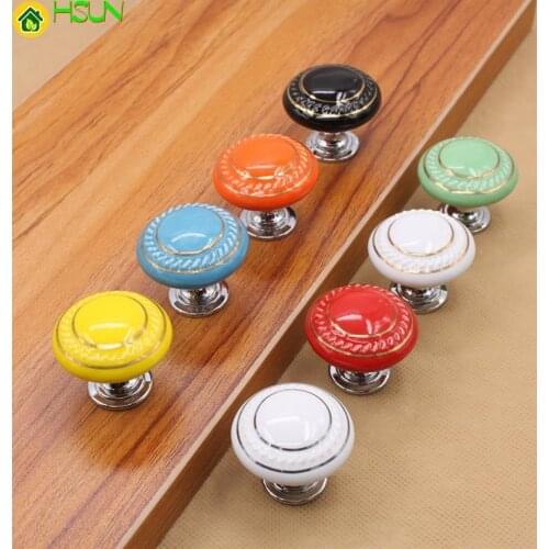 Ceramic Dresser Knob Drawer Pulls Handles Colorful Cabinet Knobs / Kitchen Furniture Hardware Green Red Blue Yellow Black White