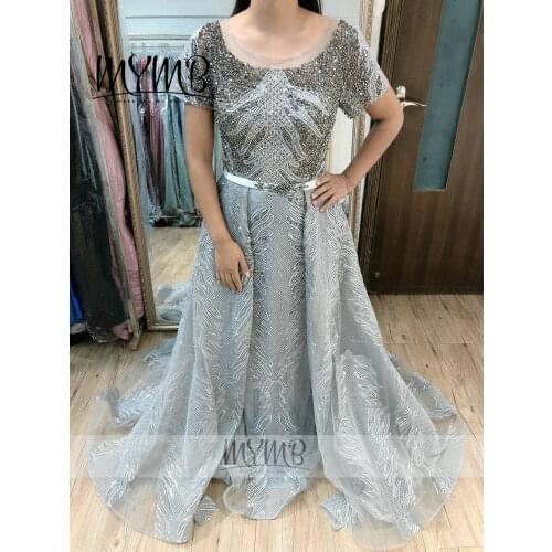 Short Sleeve Beading Lace Girls Dress For Party MYMB Grey Overskirt Mother Of The Bride Dress 2021 MY31131