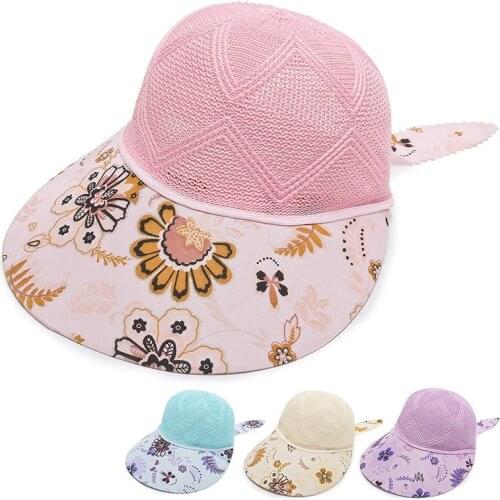 Summer Female Imitation Raffia Flower Print Lace Bow Breathable Cap Women Big Wide Brim Sunscreen Straw Knit Sport Sun Hat R67