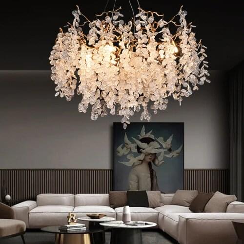 Modern Luxury Designer Chandeliers Gold Crystal for Home Interiors Kitchen Bedroom Iron Art Tree Branch Lamp