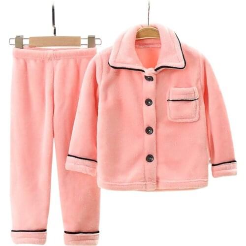 2020 New Autumn Winter Sleepwear SuitChildren Flannel Pajamas Boys Girls Thick Warm Coral fleece Top and Pants Homewear Sets