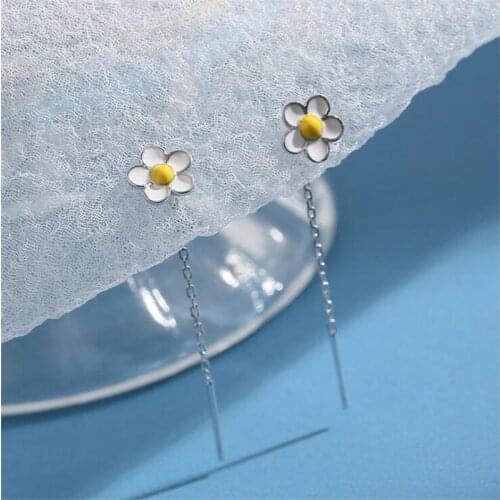New Fashion Sweet Flower 925 Sterling Silver Jewelry Temperament Long Tassel Ear Line Exquisite Popular Earrings SE96