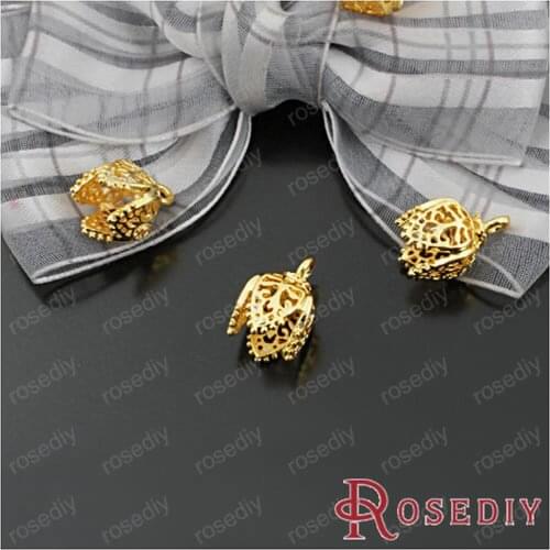 Wholesale 15*10mm Quality Gold color Hollow Tulip Flower Copper Bead Caps with a Hanging Hole Diy Jewelry Findings 6 pcs(JM5264)