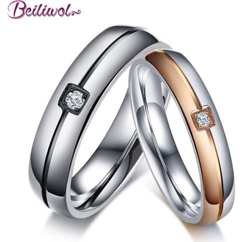 Couple Rings for Women & Men Titanium Steel Crystal Zircon Silver Color Lovers' Promise Fine Jewelry Drop Shipping Never Fade