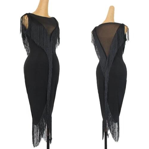 New Latin Dance Dress Black Fringe Practice Clothes Ladies Latin Competition Dresses Rumba Tango Samba Cha Cha Dancewear DQL5316