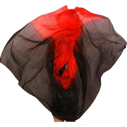 100% Silk Stage Performance Prop Double Colors Dye Veils Scarf Women Dance Accessories Belly Dance Silk Veil Black+Red 250*114cm