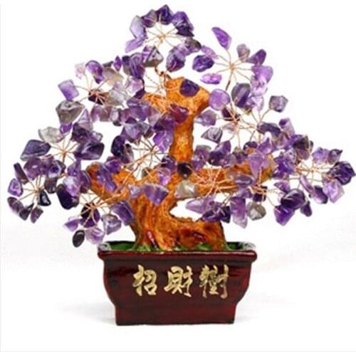Purple crystal lucky tree natural crystal gem point healing desk decoration accessories