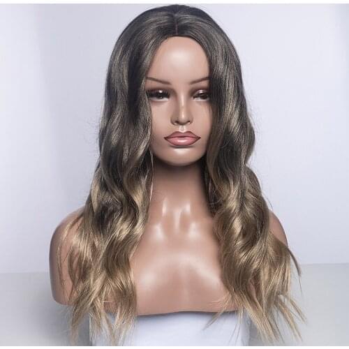 Long Ombre Black Brown Wavy Wig Synthetic Hair Wigs For Women Cosplay Party Daily Wigs Heat Resistant