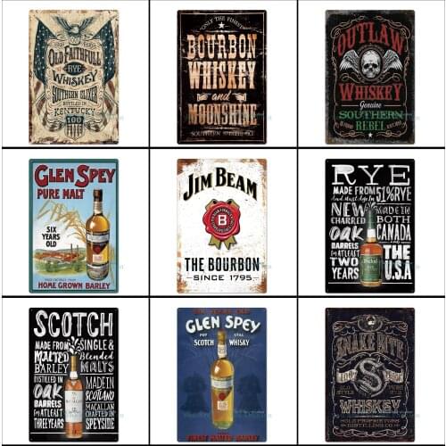 Scotch Beer Whiskey Poster Metal Tin Signs Rye Pure Malt Plaque Iron Painting Decor Board Retro Pub Bar Man Cave Wall Decorative