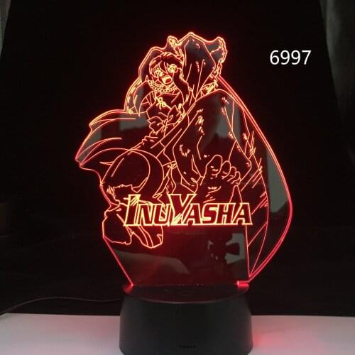 Anime 3D Led Night Light Inuyasha Figure for Color Changing Usb Table Lamp Kids Bedroom Decoration Nightlight Child Birthday Gif
