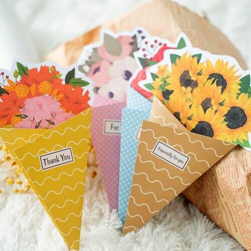 Creative Bouquet Blessing Greeting Card Sunflower Carnation Rose Gift Envelope Thank You Confession Letter Paper Cute Stationary