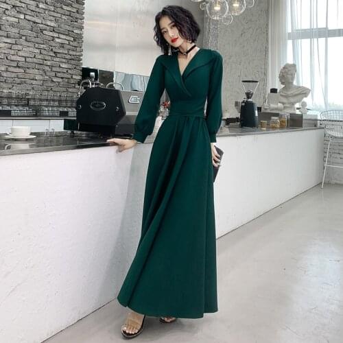 2020 Evening Dresses Full Sleeves Formal Gown Long Evening Party Dress Bow vestido de festa