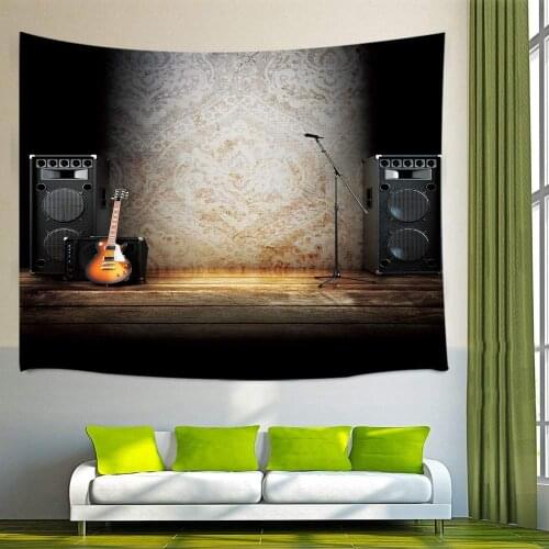 Vintage Guitar on Wood Stage Wall Tapestry Art for Home Decorations