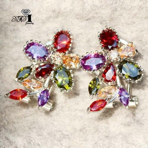 YaYI Jewelry Fashion Princess Cut Multi Natura lCubic Zirconia Silver Color Wedding Party Lover Wear Ear Stud Precious Earrings