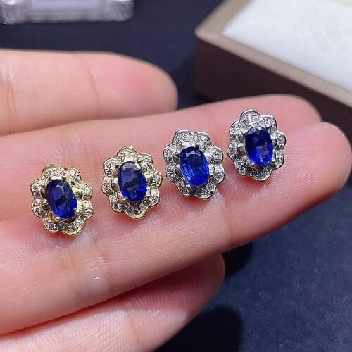 Jewelry Sapphire Stud Earrings 4mm*6mm Natural Sapphire Earrings