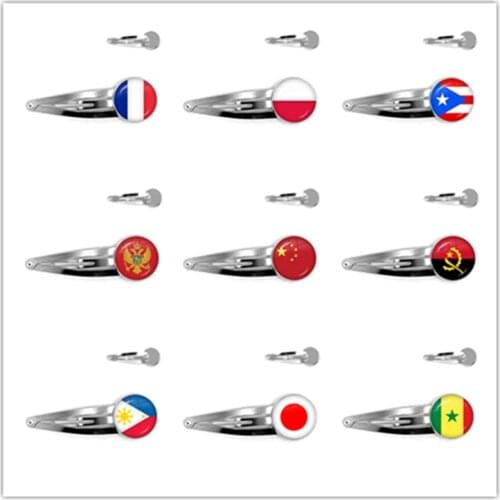 France Poland Puerto Rico Montenegro China Angola Senegal Philippines Japan Glass Cabochon National Flag Hair Pins For Women