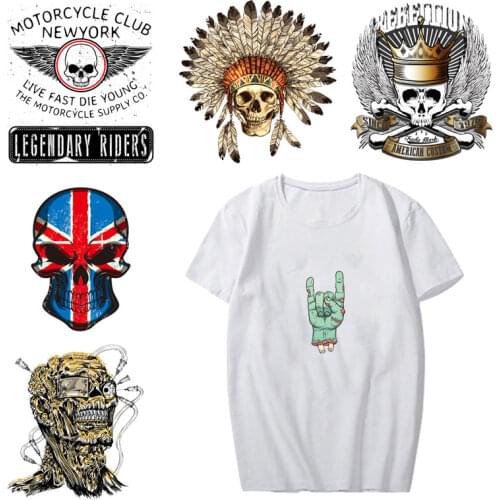 National Flag Patch Iron on Transfer Punk Skull Patches for Clothes DIY T-shirt Jacket Washable Stickers Applique Thermal Press
