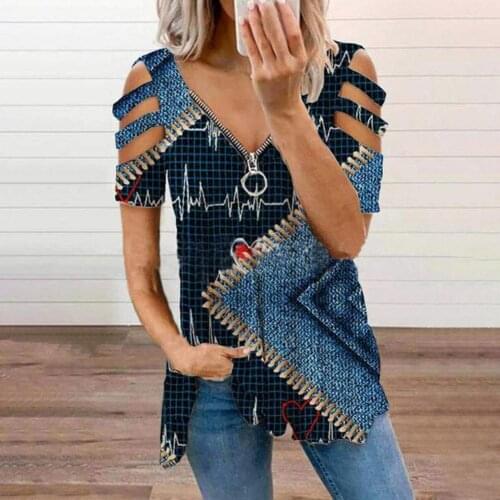 Women T Shirt Summer V Neck Zipper Hollow Out Short Sleeved T Shirts Sexy Criss Cross Bandage Short Sleeve Tees Tops