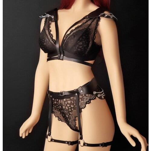 Sell Well Women Leather Set Harness Garter Belt Stocking Suspenders Body Bondage Erotic Lingerie Leg Plus Size Costume