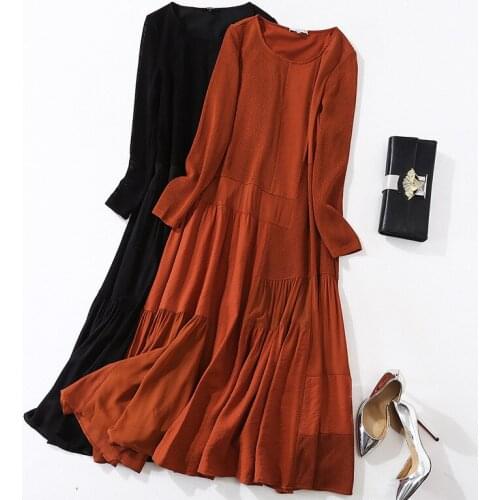 Autumn and winter 2020 new womens solid color stitching large swing skirt long sleeve dress in ethnic style