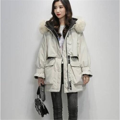 2021 Winter Fashion New Mid-Length Fur Collar Hooded Long-Sleeved Loose Large-Size Thick Warm Cotton Jacket Female Trend 042