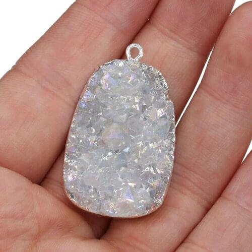 1PC Natural Stone Crystal Druzy Agates Rectangle Charm Pendant for DIY Nacklace Bracelet Accessories Jewelry Making 23x32mm