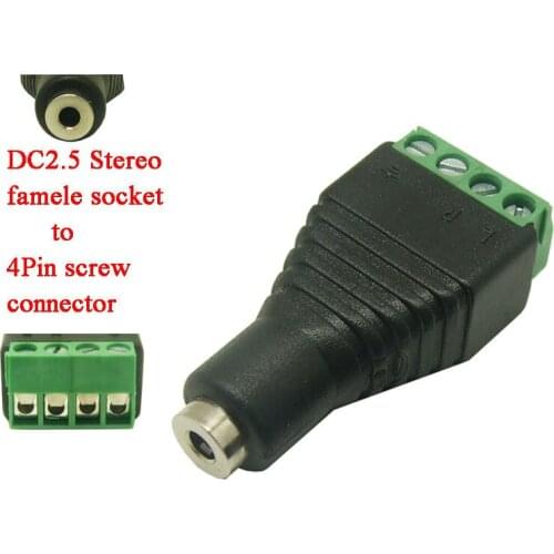 5pcs free shipping 2.5mm Stereo Female Plug To 4pin Screw Terminal Plug Adapter audio plug 4 pole