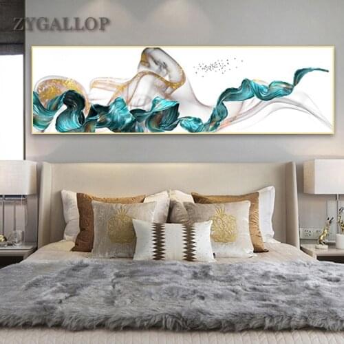 Nordic Abstract Fluid Blue Golden Canvas Painting Poster And Print Modern Unique Decor Wall Art Pictures For Living Room Bedroom