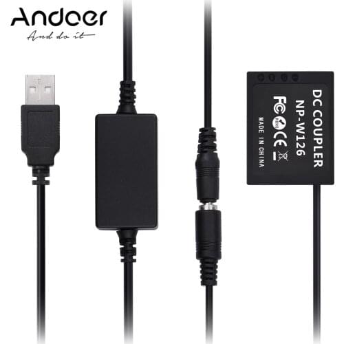 Andoer CP-W126 USB Power Kit DC Coupler Dummy Battery Replace of NP-W126 Battery for Fujifilm X-T2 X-T3 X-T10 X-T20 X-T100 XH1