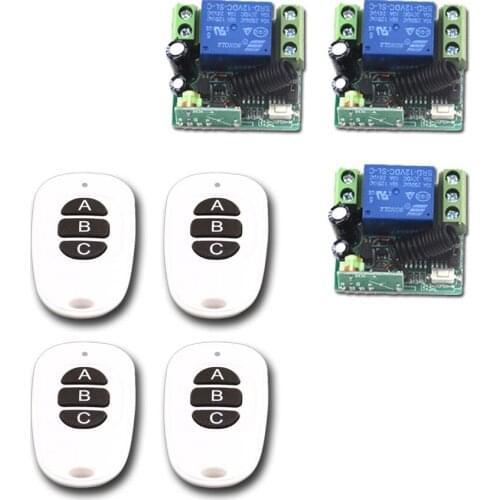 Free Shipping 315/433MHZ RF Wireless Remote Control Switch System 12V Mini 1CH 4pcs Waterproof Transmitter &3pcs Receiver 200M
