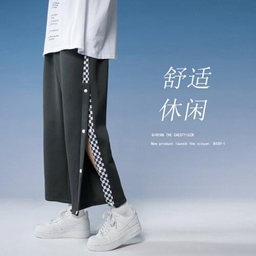 Basketball Sport Breasted Pants Men Summer INS Popular Logo Loose Straight Wide Leg Pants Trend Students Casual Nine Points Pant