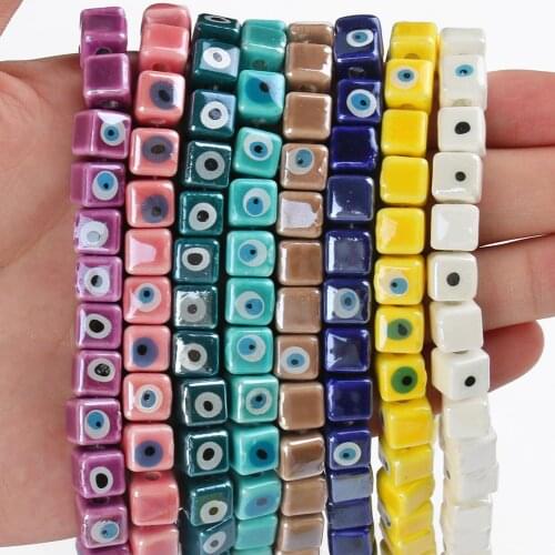 36pcs/lot 8mm Evil Eye Charm Beads Square Spacer Ceramic Beads Porcelain Cube Bead Handmade Supplies Jewelry Making DIY Bracelet