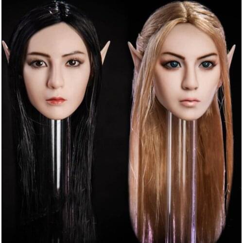 1/6 scale Action figure Elf Girl Head Carved Black Hair Replaceable Ears Female head Model Accessories For 12" pale doll body