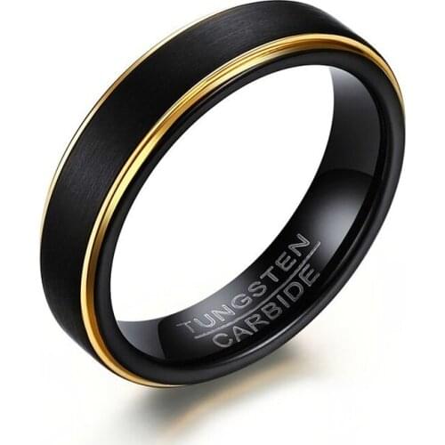 European and American Simple Fashion Tungsten Steel Drawing Black Gold Ring Jewelry for Men