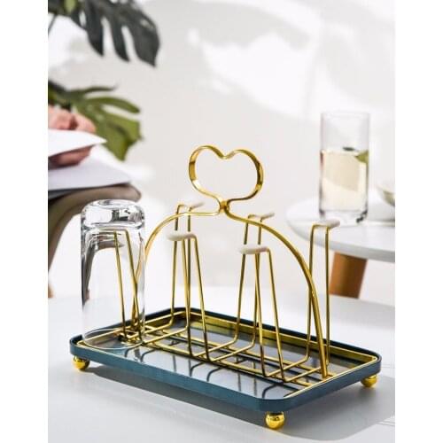 European Style Cup Holder Tray Home Living Room Light Luxury Upside Down Wrought Iron Creative Glass Cup Rack Drain Rack