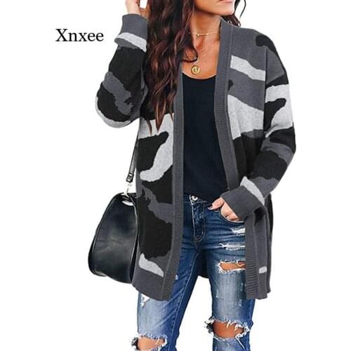 Camouflage Knitted Cardigan Women Spring Autumn Fashion Army Fan Jacket Office Lady Long Sleeve Casual Loose Coat Jacket Clothes