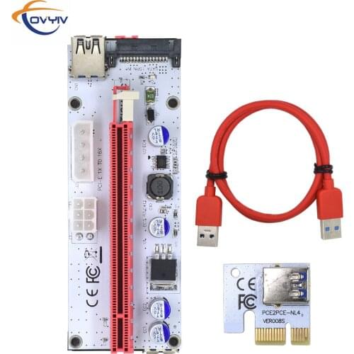 100pcs COVYIV gpu PCIE PCI-E Riser 008S card PCI E X16 PCI Express 3in1 Molex 6Pin to SATA 1X 16X USB3.0 Extender Fast Shipping