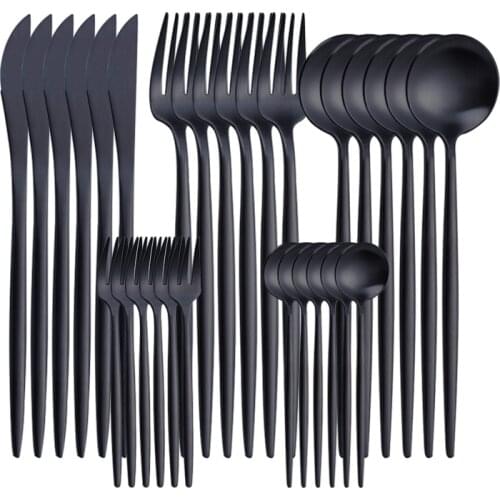 Matte Black Cutlery Set Spoon Fork Knife Set Tableware Kitchen Dinner Set Silverware Dinnerware Western Flatware Dropshipping