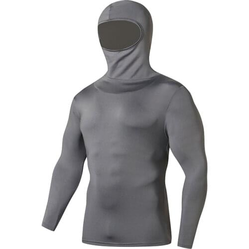 Outdoor Fitness T-shirt Multi-function Mens Long-sleeved Slim Hooded Quick-dry Basketball Training Running Sports Shirt T-shirt