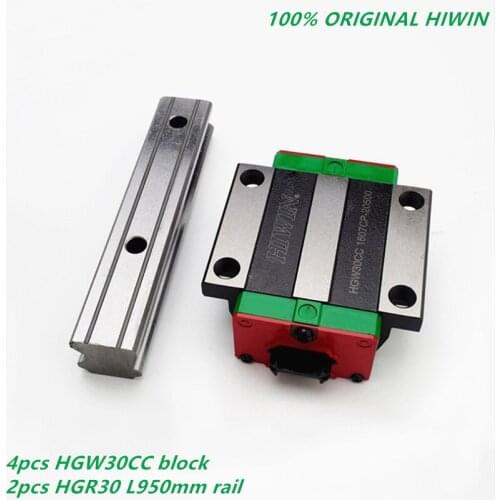 ORIGINAL HIWIN 2pcs HGR30 Linear guide Length 950mm rails + 4pcs HGW30CC linear flanged carriage blocks