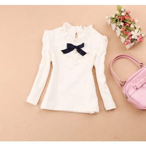 2019 Autumn Kids Clothes Girls Blouse Children Clothing School Girl White Blouse Lace Patchwork Child Shirt Blusas Age 1-16Y