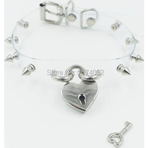 Lolita Harajuku Handmade Clear Vinyl Choker 90s PVC Collar Spiked Studded Lock Key Lockable Necklace