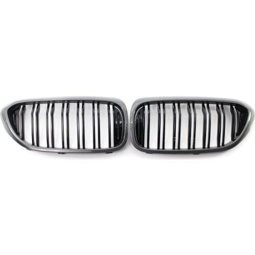 Pair of Carbon Frame Gloss Black Front Grille Grill For BMW 5-Series G30 2017-19