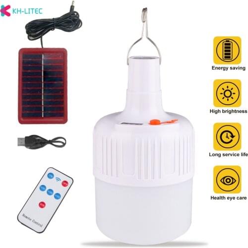Portable LED Light Bulb Solar Remote control Rechargeable Emergency Light Bulb Hook Night Market Light Outdoor Camping Fishing