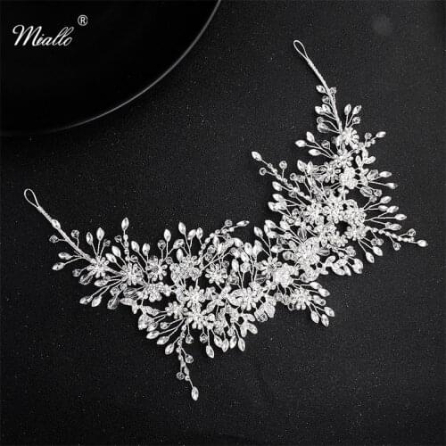 Miallo Fashion Austrian Crystal Headband Flowers Headpiece Wedding Bridal Hair Accessories Jewelry for Women Handmade Hair Vine