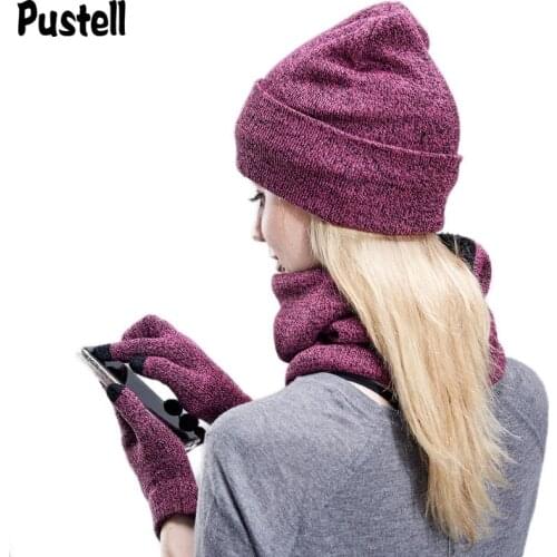 Women Winter Hats Scarves Gloves Kit Fashion Knitted Plus Velvet Hat Scarf Set For Male Female 3 Pieces/Set Beanies Scarf Glove