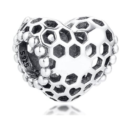 Bee Happy Honeycomb Heart Charm for Chain Bracelets Women 925 Sterling Silver Jewelry Making DIY