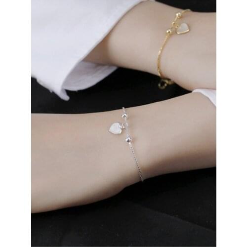 Sweet 925 Sterling Silver Chain Bracelet Exquisite Shell Heart Pendant Bracelet Adjustable for Women Simple Fashion Jewelry