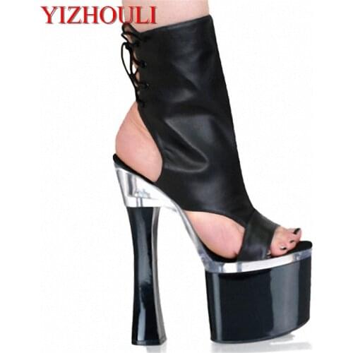 Mature sexy black guang PU baking varnish base, 18cm muffin bottom super high heel, Dance Shoes