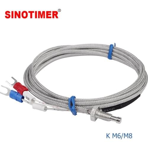 K Type M6/M8 Screw Probe Thermocouple Temperature Sensor with 1m 2m Wire Cable for Industrial Temperature Controller